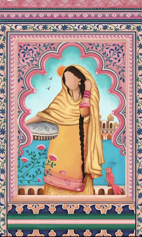 Sindhi Culture Painting, Desi Aesthetic Painting Ideas, Punjabi Culture Illustration, Pakistani Traditional Art, Indian Aesthetic Posters, Desi Painting Ideas, Punjabi Culture Photography, Punjab Drawing, Indian Aesthetic Drawing