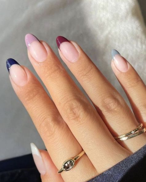 Colored Nail Tips, Multicolored Nails, Minimal Nails, Casual Nails, Almond Nail, Nail Swag, Nail Jewelry, Minimalist Nails, Classy Nails