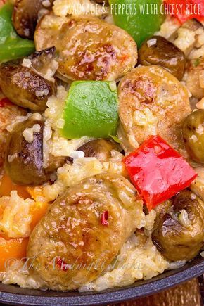 If you have leftover rice, this sausage and peppers one-skillet dinner may be the perfect answer for your dinner–in 15 minutes! Sausage And Peppers With Rice, Leftover Sausage Recipes, Cheesy Rice Recipes, Beef Potato Casserole, Rotisserie Chicken Seasoning, Brats Recipes, Bratwurst Recipes, Cheesy Rice, Beef And Potatoes