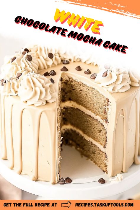 Indulge in the rich, creamy delight of our White Chocolate Mocha Cake, a perfect blend of velvety white chocolate and robust coffee flavors. This luscious dessert features layers of moist mocha-infused cake, elegantly frosted with a silky white chocolate ganache. Ideal for special occasions or a sweet treat to brighten your day, this cake is not just a feast for the taste buds but also a stunning centerpiece for your dessert table. Discover the art of baking and impress your friends and family with White Chocolate Mocha Cake, Mocha Cake Recipe Easy, Mocha Flavored Desserts, Mocha Nougat Cake Decoration, White Mocha Cupcakes, Chocolate Mocha Cake, Mocha Cheesecake, Coffee Flavors, Whipped Ganache