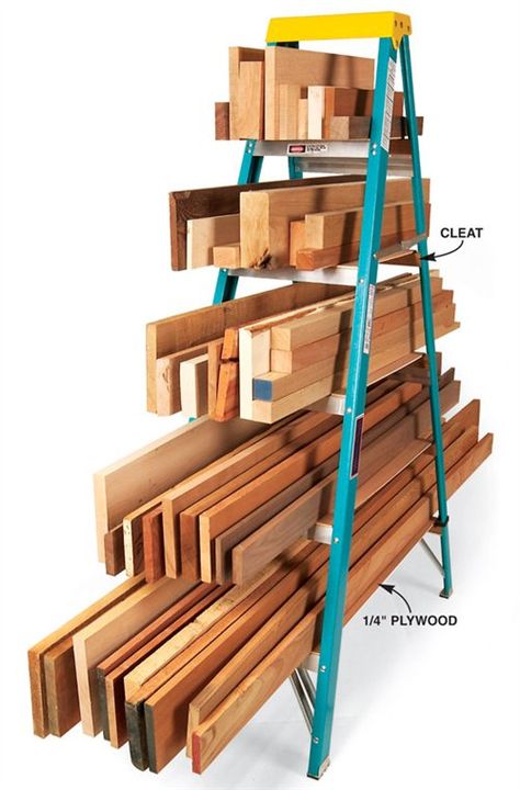 Lumber Rack, Koti Diy, Lumber Storage, Shed Organization, Garage Organize, Into The Wood, Workshop Organization, A Ladder, Shop Storage