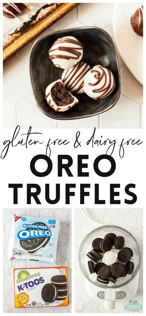 These easy gluten free and dairy free Oreo Truffles are great for any occasion, holiday, or just because! They are also peanut free and school safe. | thefitcookie.com #glutenfreeoreos #glutenfree #dairyfree #oreotruffles Dairy Free Sweets Recipes, Gluten Dairy And Soy Free Desserts, Christmas Treats Gluten Free Dairy Free, Oreo Balls Dairy Free, Dairy Free Classroom Treats, Gluten Free Dairy Free Truffles, Non Dairy Oreo Dessert, Gluten Free Dairy Free Soy Free Desserts, Dairy Free Truffles Recipe