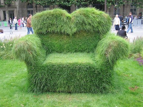 Sounds cool, but maybe not for AZ.  Another pinner says: My girlfriend made a grass couch similar to this photo.  It was sooo cool and relatively easy to make!  Mowing was the only challenge keep that in mind when designing. Grass Chair, Garden Services, Creative Gardening, Lawn Chairs, Ornamental Plants, Ornamental Grasses, Artificial Grass, Plant Life, Yard Art