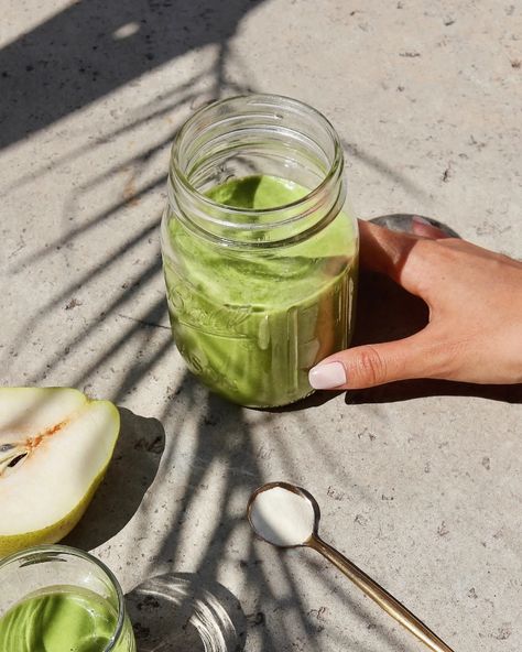 Green Almond Butter Collagen Protein Smoothie – Wholy Dose Glowing Hair, Green Smoothie Recipe, Collagen Drink, Protein Smoothie Recipes, Product Placement, Hair Skin And Nails, Kale And Spinach, Collagen Protein, Delicious Drinks