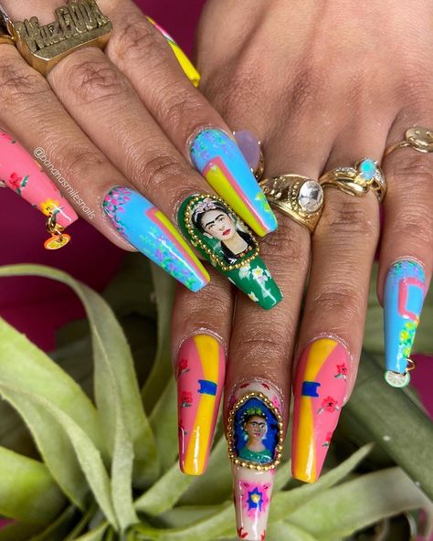 Frida Kahlo Nails Design, Frida Kahlo Nails, Frida Nails, Sassy Nails, Nail Sets, Nails Inspiration, Turquoise Ring, Nail Colors, You Nailed It