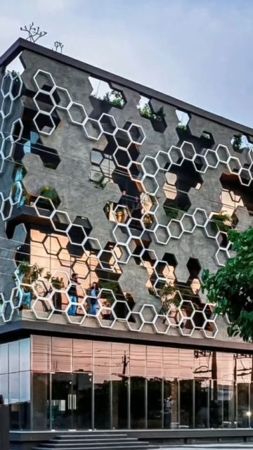 Hexagon Facade, Hexagon Building, Architecture Shapes, Pentagon Design, Residential Architecture Apartment, Hotel Facade, Office Building Architecture, Commercial Complex, Architecture Collage