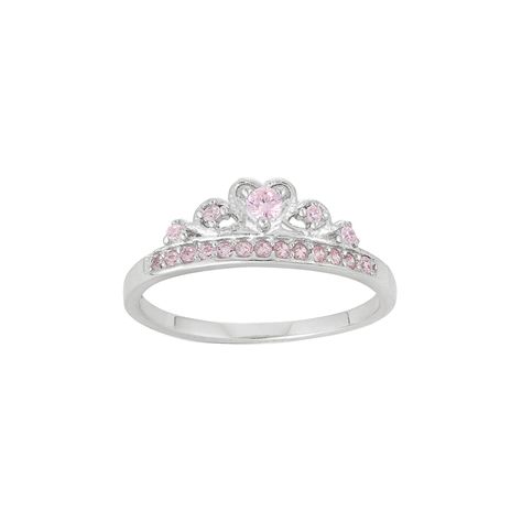 Junior Jewels Kids' Sterling Silver Cubic Zirconia Crown Ring, Girl's, Size: 3, Pink Pink Cute Ring, Quinceanera Rings Silver, Pink Rings, Pink Jewellery, Silver Crown Ring, Vintage Silver Jewelry, Princess Ring, Kids Rings, Gold Gemstone Ring