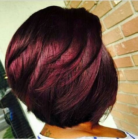 Wine colored hair on short bob Hair Color African American Women, Burgundy Hair Plum, Burgundy Hair Styles, Hair Styles Bob, Wine Hair Color, Maroon Hair, Hair Color Shades, Burgundy Hair, Hair Affair