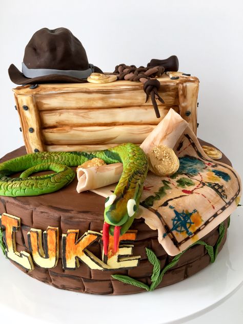 80's (1981) Indiana Jones Cake Indiana Jones Treasure, Indiana Jones Cake, Indiana Jones Birthday Party, Indiana Jones Birthday, Indiana Jones Party, Indiana Jones Adventure, Movie Cakes, Wild Kratts, Safari Birthday Party