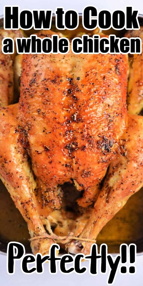 How long to bake a whole chicken in air fryer, smoker, slow cooker, oven and on the stove is here! Cook time for fresh or frozen whole chicken Truss A Chicken, Whole Chicken In Oven, Whole Chicken Recipes Oven, Baked Whole Chicken Recipes, Oven Roasted Whole Chicken, Whole Roast Chicken Recipe, Whole Baked Chicken, High Protein Keto, Chicken In The Oven