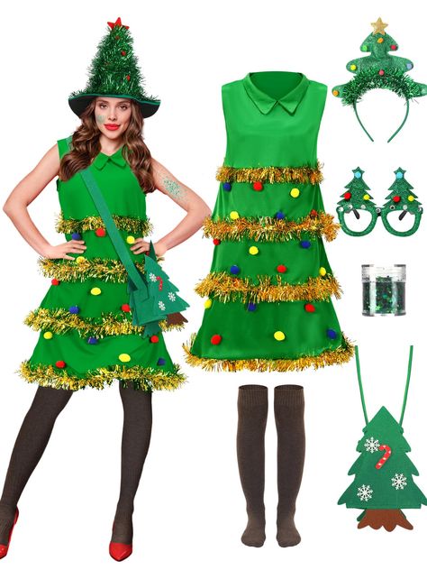 PRICES MAY VARY. mainly polyester Christmas Tree Costume Set: you will receive a set of Christmas tree costumes, including 1 green Christmas tree dress, 1 Christmas tree hat, 1 headband, 1 Christmas headband, 1 glasses frame decoration, 1 pair of brown stockings, 1 bottle of green sequins, accessories mostly are designed with Christmas tree elements, which will meet your Christmas tree character needs Multi Size Selection: the Christmas tree dress is available in 2 sizes, namely medium and large Womens Elf Costume Christmas Diy, Xmas Tree Costume, Christmas Character Outfits, Christmas Tree Dress Costume, Christmas Characters Dress Up, Diy Christmas Tree Costume, Christmas Outfit Dress, Christmas Costume Ideas, Christmas Character Costumes