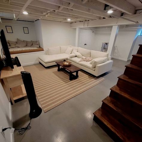 #diy #homedecor #basementrenovation Brighten Up A Basement, Small Finished Basements, Cheap Basement Remodel, Low Ceiling Basement, Basement Decoration, Small Basement Remodel, Basement Layout, Basement Remodel Diy, Basement Inspiration