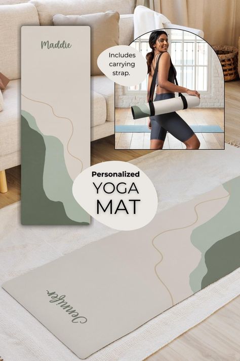 The photo shows a beautiful boho green yoga mat that can be personalized as a thoughtful and unique gift for a yoga lover or for personal use. The mat features an organic design and is made of natural rubber with a microfiber suede top. It can be customized at no extra cost with the name of the recipient. This gift is not only beautiful but also practical and will be cherished and used daily in their yoga practice. check it out now and surprise someone special with a personalized yoga mat. Green Yoga Mat, Personalized Yoga Mat, Green Yoga, Custom Yoga Mat, Boho Yoga, Suede Top, Suede Tops, Yoga Gifts, Boho Green