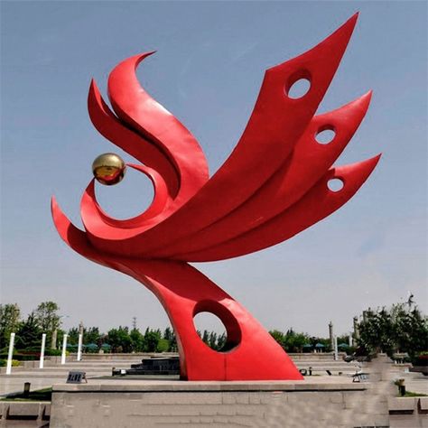 City Sculpture Art, Metal Birds Sculpture, Freedom Sculpture, Abstract Bird Sculpture, City Sculpture, Red Sculpture, City Abstract, Environmental Sculpture, Floral Graphic Design