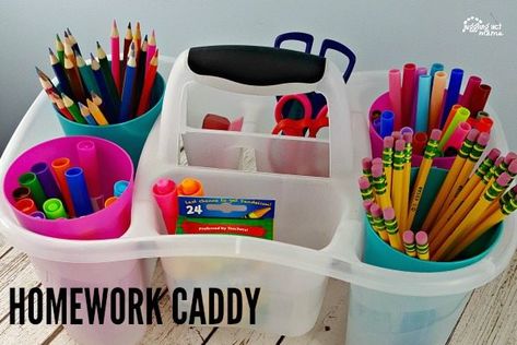 School Supplies Organization At Home, Homework Caddy, Art Supplies Organization, Pencil Caddy, Pta Events, Table Caddy, Art Caddy, School Supply Storage, Desk Caddy