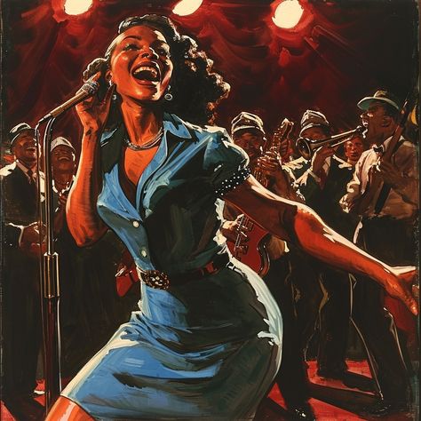 Women Singing, 50s Jazz Aesthetic, Black Jazz Aesthetic, Person Singing, Black Femininity Aesthetic, Femininity Aesthetic, Kids Church Decor, Woman Singing, Black Femininity