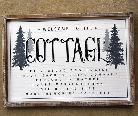 Funny Cottage Signs, Welcome To The Cottage Signs, Cottage Quotes, Cottage Signs Wooden, Cameo Crafts, Enchanted Cottage, Silhouette Cameo Crafts, Fun Sign, Wood Wall Plaques