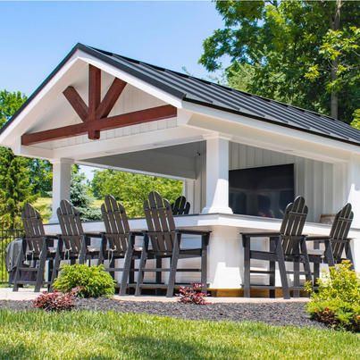 Lapp Structures - We'll Help Design the Perfect Poolhouse... Pavilion Shed, Pool Pavilion Ideas, Pool Upgrades, Part Storage, Pool House Bar, Outdoor Pool House, Small Pool House, Shed Pool House, Hip Roof Design