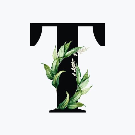 Botanical capital letter T font design | free image by rawpixel.com / Aum T Pictures Letter, Letter T Typography, Botanical Letters, Botanical Capital Letter, T Alphabet, T Letter, T Wallpaper, Alphabet Letters Design, Stylish Alphabets