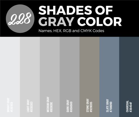 Here comes the definitive guide on all shades of gray colors including their names and hex codes. From light gray to charcoal and every shade in between, this comprehensive list will help you find the perfect shade for your project. Grey Color Names, Shades Of Grey Paint, Shades Of Gray Color, Emoji Texts, Birth Colors, Hex Color, Shingle Colors, Art Elements, Grey Paint