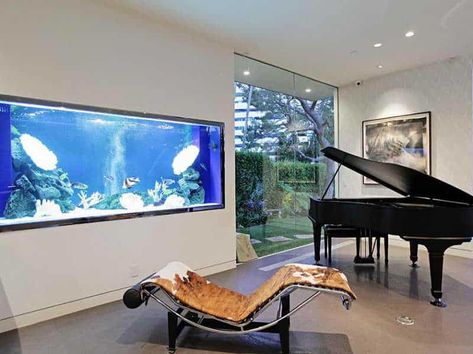 Modern home aquarium - Trendir Built In Aquarium, Interior Design Sites, Wall Aquarium, Led Bleu, Diy Aquarium, Divider Design, Home Aquarium, Hollywood Homes, Saltwater Tank