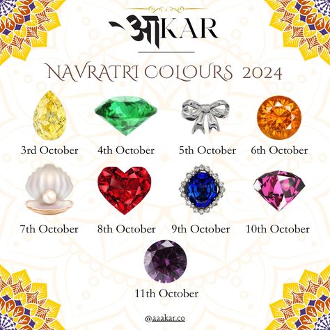 Navratri Colours 2024! ✨ #आkar #navratri2024 #festiveseason #jewellerygram #onlinestore #shippingworldwide Navratri Colours, Festival Season, Online Store