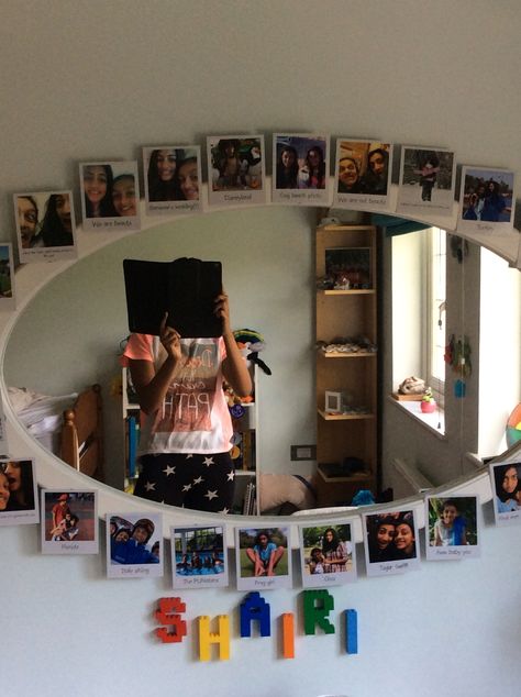 Nice way to put up Polaroids - around a mirror! A Mirror, Photo Wall, Mirror, Frame, Wall, Photography, Home Decor, Home Décor