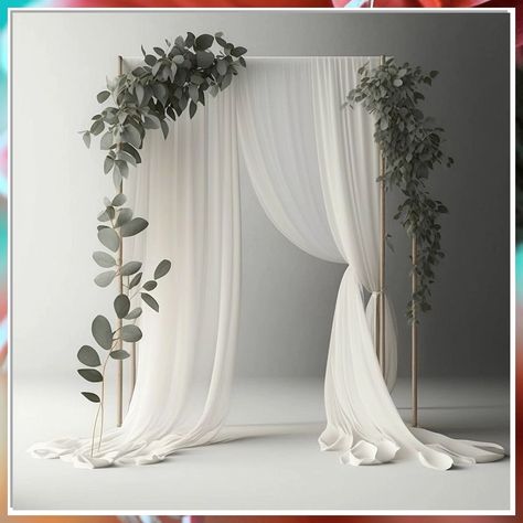 Looking for inspiration for your special day? Check out these stunning wedding arch ideas that will make your ceremony unforgettable. From rustic wooden arches to elegant floral arrangements, find the perfect backdrop for saying "I do." Whether you're planning a boho beach wedding or a classic garden ceremony, these wedding arch ideas are sure to impress. Say "yes" to the perfect wedding arch for your big day! Classy Photo Booth Backdrops, Chiffon Arch Wedding, Metal Wedding Arch Decoration Ideas, Drape Wedding Decor, Wedding Arch Draping Ideas, Arch Draping Wedding, Small Wedding Backdrop, Simple Arch Decor, Minimalist Wedding Decor Outdoor