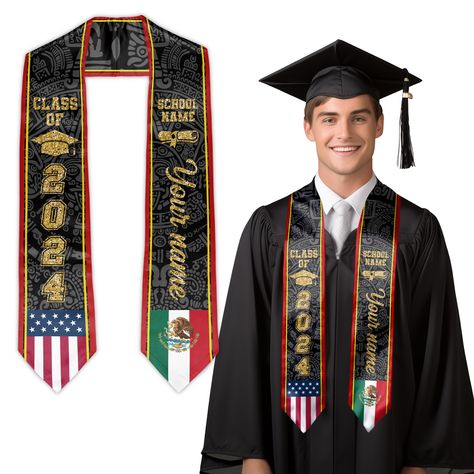 PRICES MAY VARY. Graduation Stole Feature: Our graduation stoles are expertly crafted from high-grade material, ensuring a soft touch and last longing. The stole measures 72 inches in length, perfect for displaying your academic achievement. Customization: Give your graduation outfit a personal touch with our custom graduation stoles. Add your name, graduation year, or personal motivational quote for a completely unique sash that reflects your personality and achievement. Mexican Graduation Stol Mexican Graduation Sash, Graduation Scarf, Mexican Graduation, Custom Graduation Stole, Mexican American Flag, Graduation Stoles, Graduation Sash, Diy Shop, Graduation Stole