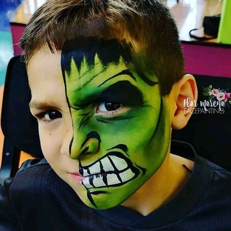 Hulk Makeup Kids, Super Hero Face Paint, Hulk Face Paint, Flash Face Paint, Frankenstein Face Paint, Superhero Face Painting, Easy Halloween Face Painting, Face Painting Images, Easy Face Painting Designs