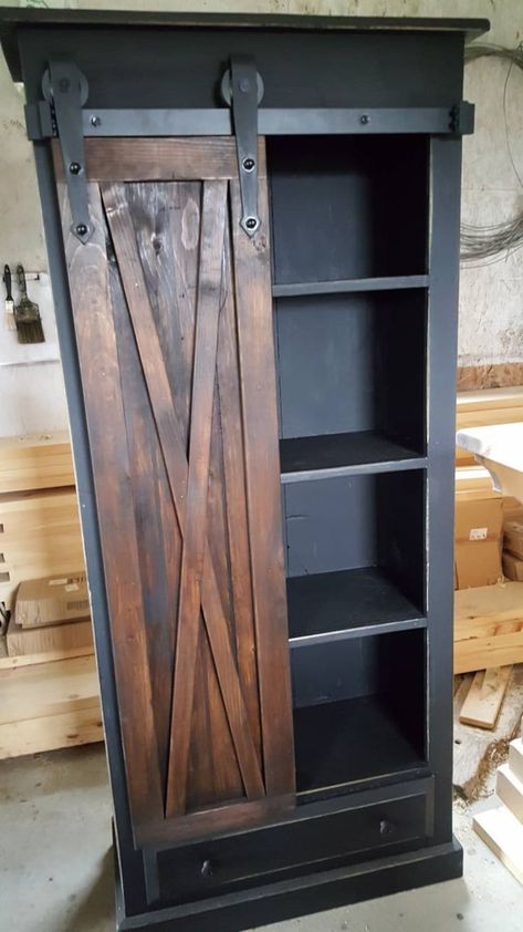 Country Farmhouse Furniture, Rustic Storage Cabinets, Barn Door Cabinet, Rustic Cabinet, Cabinet Office, Primitive Bathrooms, Farmhouse Cabinets, Bar Outdoor, Pantry Storage Cabinet