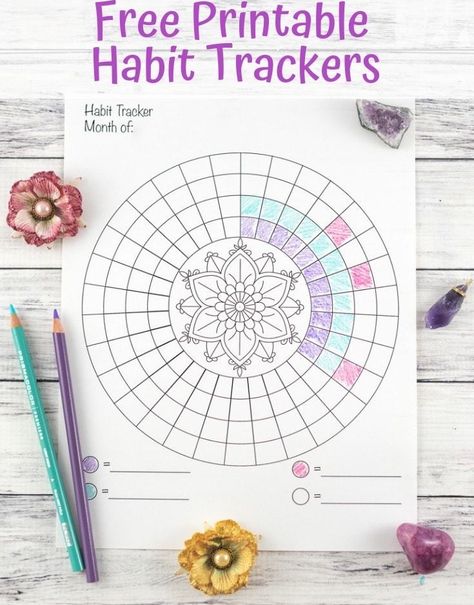 a circular habit tracker for four habits with a small mandala to color in the center. This is 30 days version (by the Artisan Life) Fundraising Progress Tracker, Habit Tracker Template Free Printable, Free Printable Habit Tracker, Free Habit Tracker, Bullet Journal Calendrier, Journaling Templates, Mini Habits, Printable Habit Tracker, Goal Charts