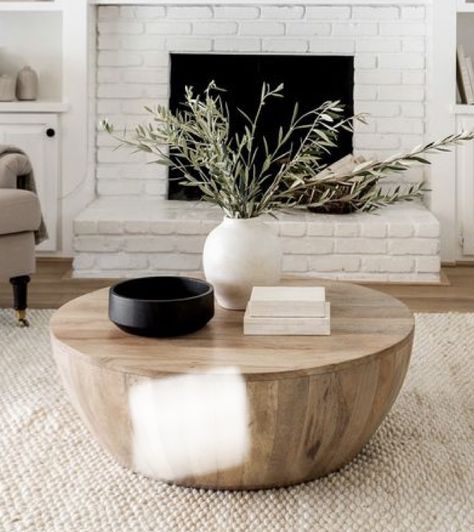 Modern Organic Table Centerpiece, Byron Round Coffee Table, Round Coffee Table Styling Modern, Circle Wooden Coffee Table, Organic Modern Decor Coffee Tables, Circle Living Room Table, Circle Wood Coffee Table, Circular Wooden Coffee Table, Coastal Round Coffee Table