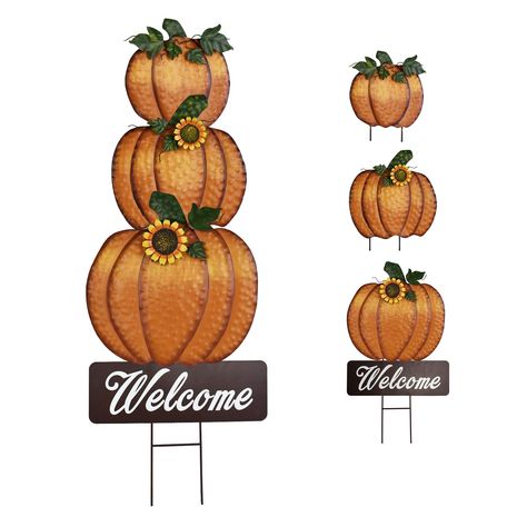 Metal Pumpkin Yard Stake Sign Outdoor Fall Yard Decor Stacked Pumpkin Welcome Sign Decorative Garden Stake for Autumn Harvest Thanksgiving Halloween Patio Lawn Decoration (1) Pumpkin Welcome Sign, Fall Yard Decor, Outdoor Fall Decor Ideas, Fall Yard, Halloween Patio, Front Yard Decor, Pumpkin Garden, Metal Pumpkins, Decorative Garden Stakes