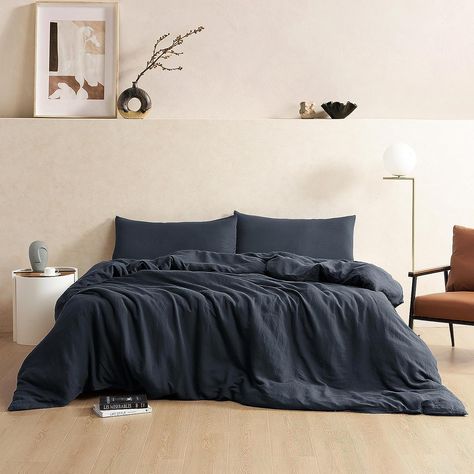 This luxurious oversized duvet cover was made in Portugal using the finest in comfortable bedding materials. The craftsmanship that goes into this European made bedding makes it an essential part of your bedroom. Bedding With Charcoal Sheets, Navy Blue Velvet Duvet Cover, Midnight Blue Bedding Master Bedrooms, Navy Black Bedding, King Navy Duvet Cover Set, Dark Blue Bedding Walmart, Mavy Bedding, Denim Bedding Target, Navy Walls Bedding