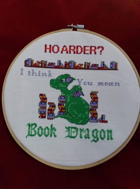 Librarian Cross Stitch, Nerdy Cross Stitch Patterns, Library Cross Stitch, Bookish Embroidery, Crosstich Patterns, Dragon Craft, Geeky Cross Stitch, Geek Cross Stitch, Dragon Cross Stitch