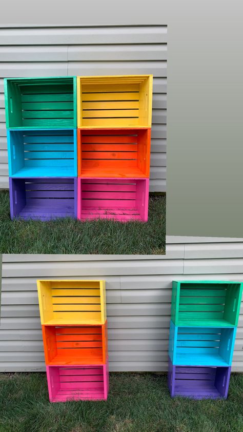 Classroom Diy Furniture, Diy Classroom Bookshelf, Diy Crate Storage, Classroom Storage Ideas, Sensory Kids Room, Rainbow Shelves, Colorful Classroom Decor, Diy Classroom Furniture, Daycare Decor