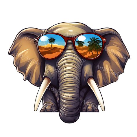 Custom Gi, Sunglasses Png, Elephant Clipart, Majestic Elephant, Sunglasses Transparent, Desert Scene, Animal Safari, Kids Print, Mug Tumbler