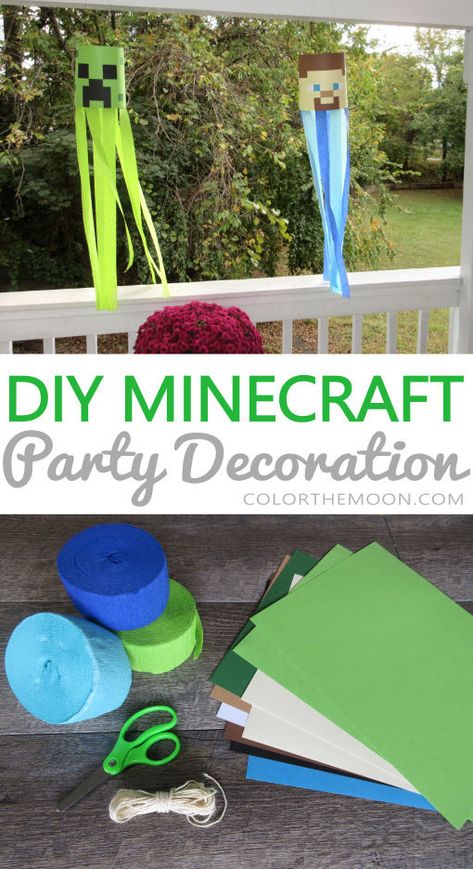 HOW TO MAKE MINECRAFT PARTY DECORATION WINDSOCKS Diy Minecraft Birthday Party, Minecraft Diy, Minecraft Party Decorations, Minecraft Decoration, Diy Minecraft, Minecraft Birthday Party, Minecraft Birthday, Minecraft Party, Minecraft Crafts