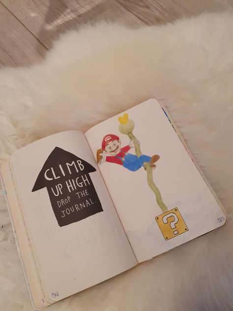 Wreck this journal, climb up high drop the journal Wreck This Journal In Color Ideas, Wreck This Journal Ideas, Wreck This Journal, The Journal, Journal Ideas, Mario, Book Cover, Books, Quick Saves