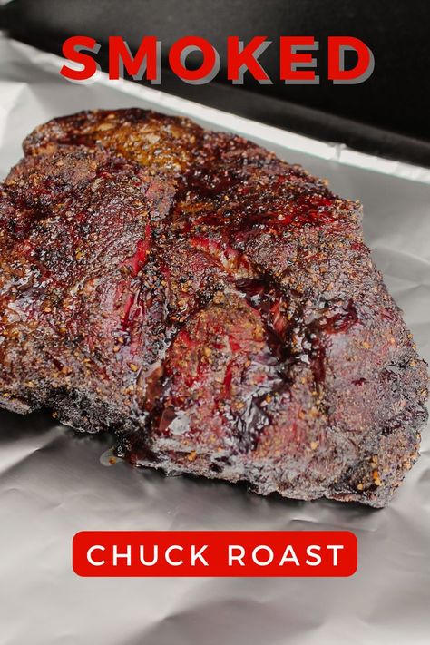 Smoked chuck steak on pellet grill Smoker Recipes Brisket, Smoked Beef Roast, Smoker Recipes Chicken, Chuck Eye Roast, Tender Chuck Roast, Chuck Roast Recipe, Smoked Chuck Roast, Chuck Roast Recipes, Smoker Cooking