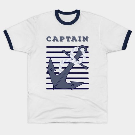 Nautical Captain T-shirt With An Anchor And Navy Stripes. Nautical Anchor T-Shirt | TeePublic. #nautical #anchor #maritime Nautical Anchor, Nautical Fashion, Navy Stripes, Nautical, Tshirt Designs, Stripes, Mens Graphic Tshirt, T Shirts, Navy