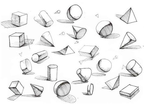 Practice Drawing Shapes, Art For Teens, Shapes Drawing, Drawing Perspective, Geometric Shapes Drawing, Basic Sketching, Shadow Drawing, Perspective Drawing Lessons, Geometric Shapes Art