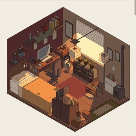 Bedroom Drawing, Isometric Drawing, Isometric Art, Isometric Design, Isometric Illustration, Anime Room, Time Art, Sims House, Environment Design