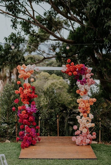 Orange And Pink Wedding, Wedding Colour, Bright Wedding, Sydney Wedding, Orange Wedding, Ceremony Backdrop, Floral Arch, Wedding Mood, Colour Board