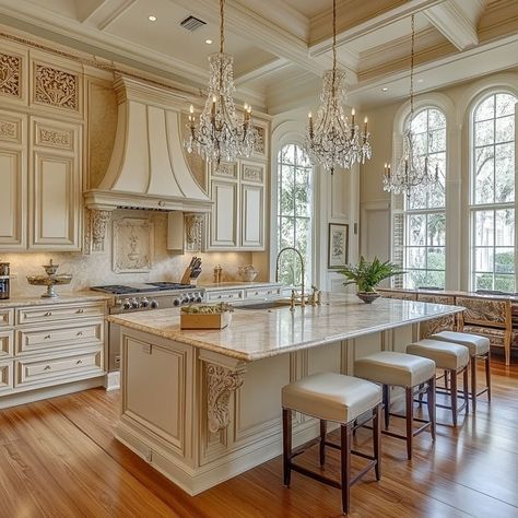 Marble House Decor Interior Design, Stunning Kitchens Classic, Luxury French Country Kitchen, Gorgeous Kitchens Classic, Country French Kitchen Ideas, Non White Kitchen, Traditional White Kitchens, White Tuscan Kitchen, Old Money Kitchen