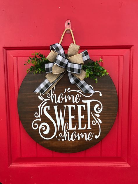 Monogram Wood Sign, Home Door Hanger, Realtor Client Gifts, Home Wood Sign, Home Wreath, Front Door Christmas Decorations, Door Signs Diy, Hanger Home, Home Wood