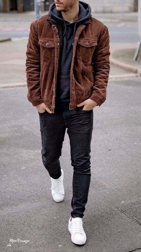 Men wear Hoodie Men Outfit, Dark Denim Outfit, Mens Winter Fashion Outfits, Mens Smart Casual Outfits, Outfit Collection, Smart Casual Men, Winter Outfits Men, Smart Casual Outfit, Cool Outfits For Men