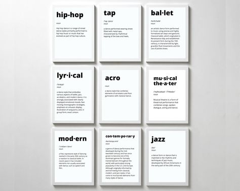 Dance Definition Wall Art | Studio Decor | Downloadable Print | Dancer | Ballet | Tap | Jazz | Modern | Acro | Hip Hop | Lyrical Dance Classroom Decor, Dance Inspired Bedroom, Dance Studio Lobby, Dance Studio Home, Gymnastics Studio, Dance Definition, Dance Room Decor, Dance Classroom, Dance Decor