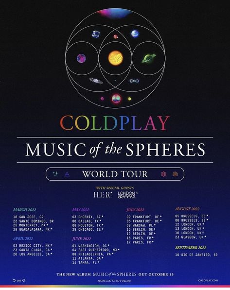 Coldplay World Tour, Coldplay Tickets, Coldplay Poster, Coldplay Tour, Guy Berryman, Music Of The Spheres, London Grammar, Cold Play, Coldplay Music